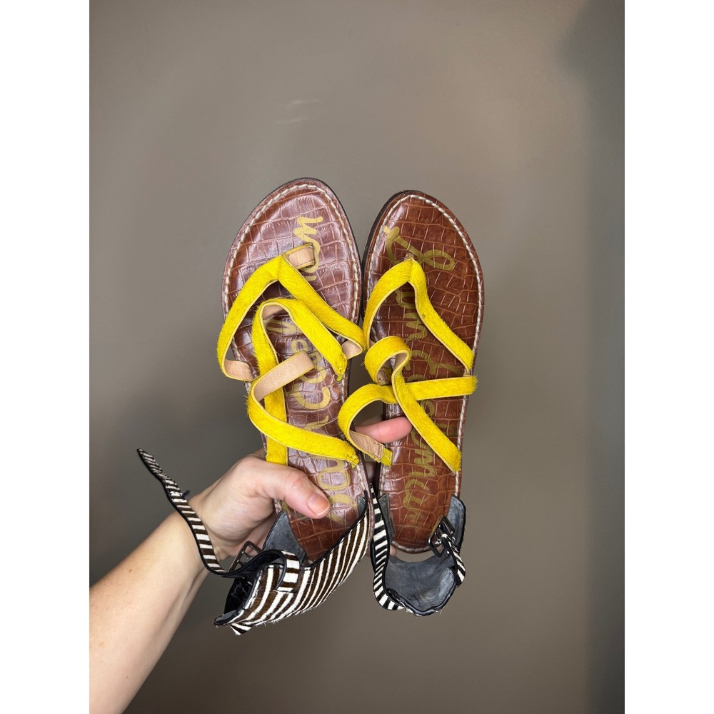 Sam Edelman Yellow Calf Hair Sandals Zebra Heel Ankle Strap‎ 6.5